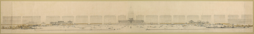 Plate 125 from The Plan of Chicago, 1909: Chicago. Elevation of Grant Park and Harbor; the Eastern Facade of the City on Michigan Avenue, and the Dome of the Administration Building of the Civic Center, Looking from Lake Michigan.